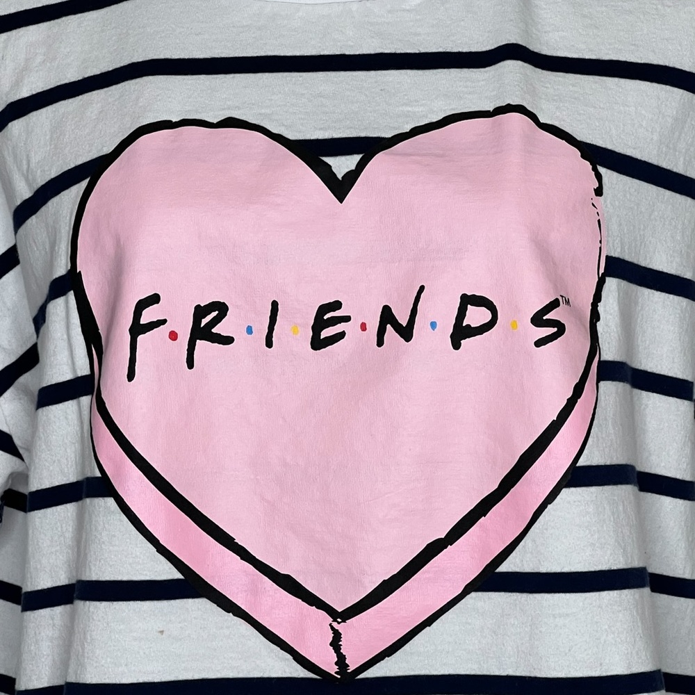 Friends TV Series Womens Tshirt White Blue Striped Short Sleeve Plus Size Heart - Picture 2 of 12